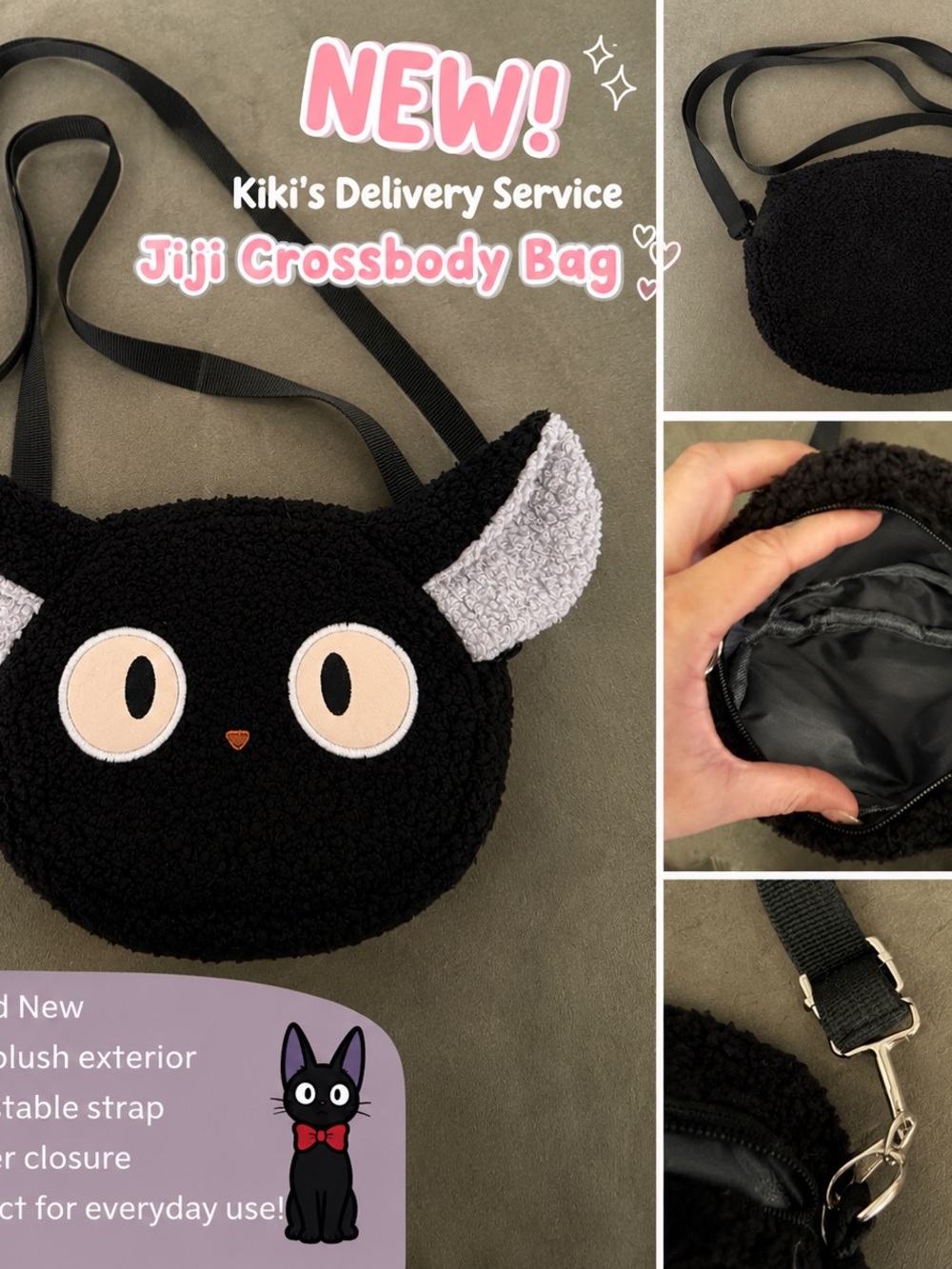 Kiki's Delivery Service Jiji Plush Black Crossbody Bag